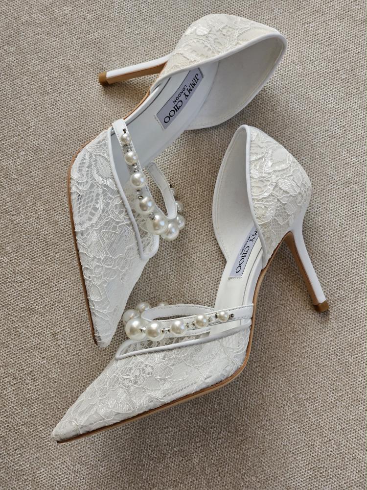 Jimmy Choo Aurelie Lace Pearl Pumps