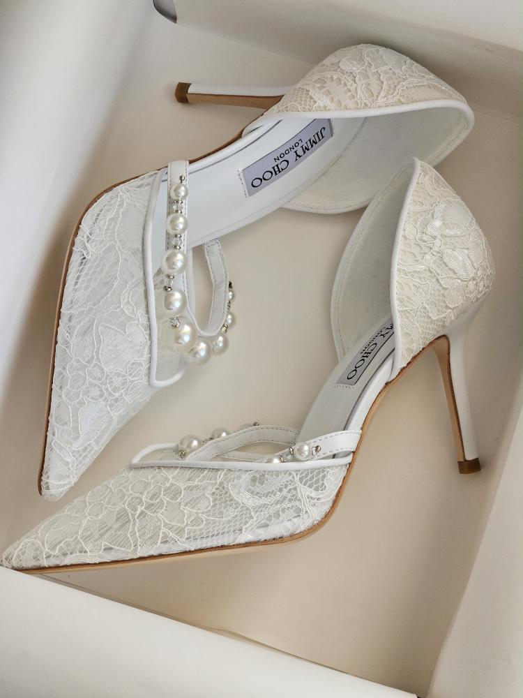 Jimmy Choo Aurelie Lace Pearl Pumps
