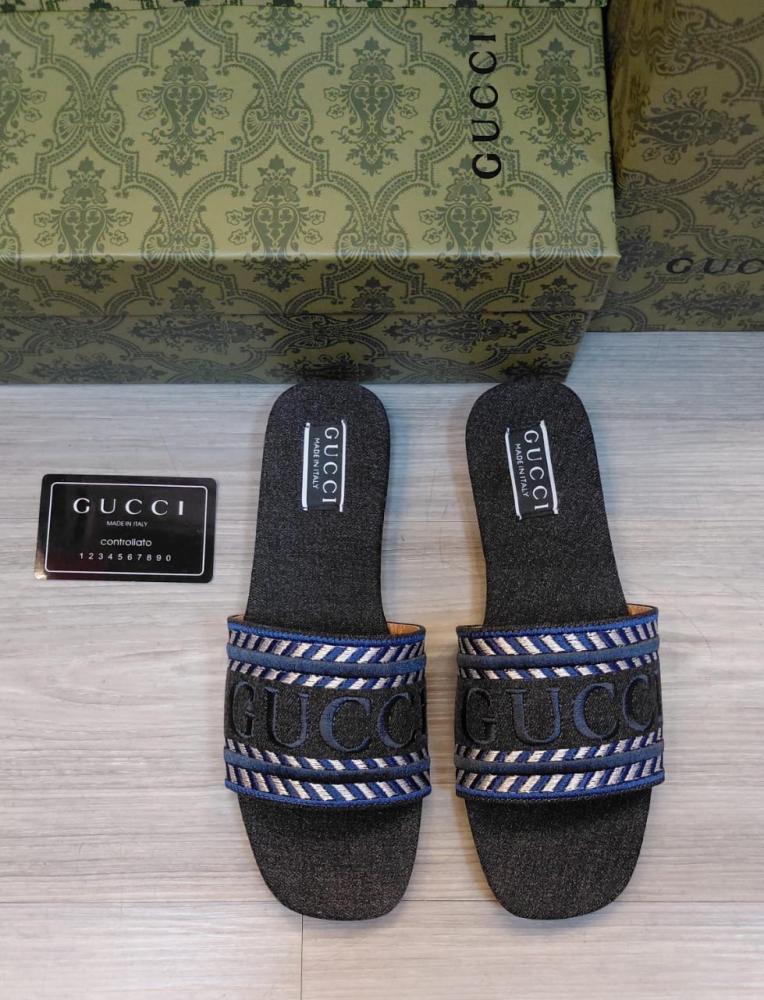 Gucci Denim Logo Slides