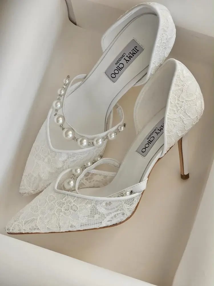 Jimmy Choo Aurelie Lace Pearl Pumps