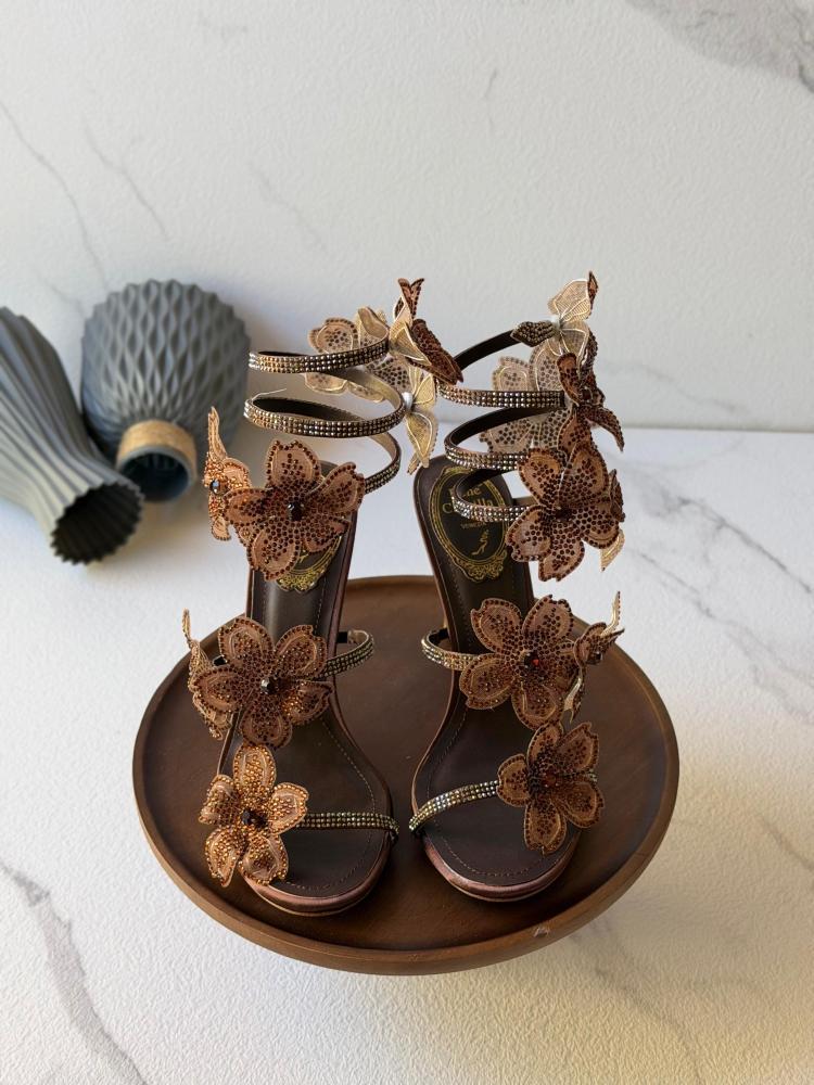 Floral Crystal High Heel Sandals