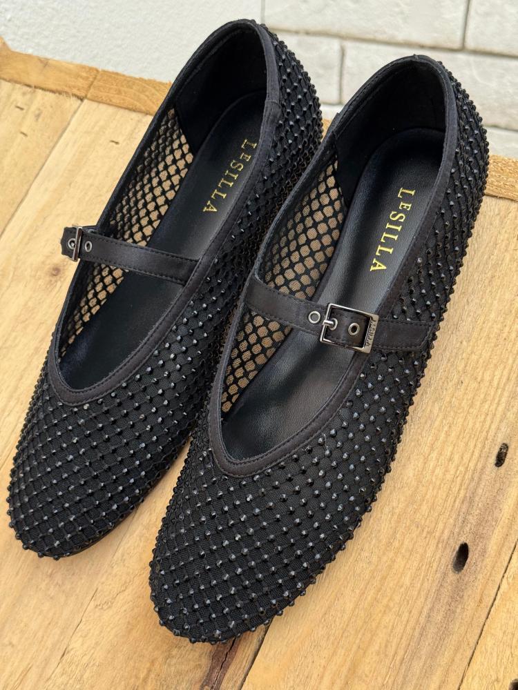 Lesilla Crystal Mesh Mary Jane Flats