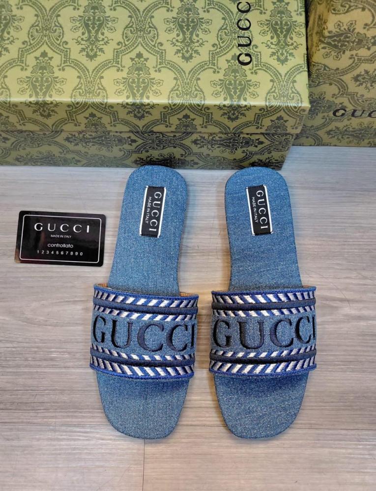 Gucci Denim Logo Slides
