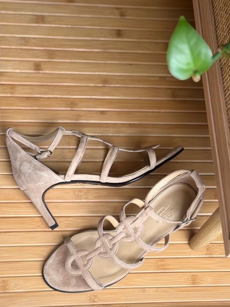 Hermes Suede Strappy Heel Sandals