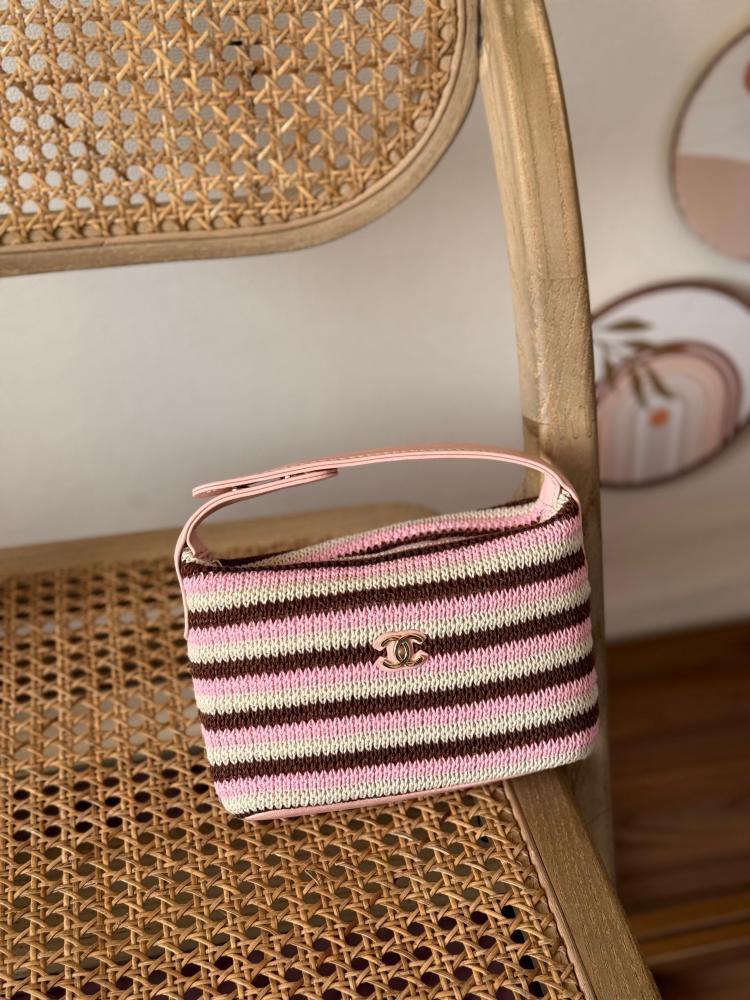 Chanel Striped Knit Top Handle Pouch Bag