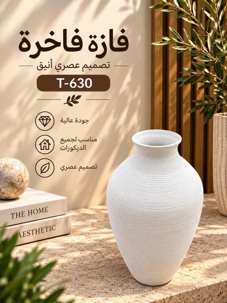 فازة سيراميك مخططة سحب أبيض أفقية T-630