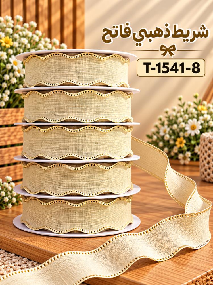 شريط ساتان مكرمش رفيع لتنسيق الزهور - بيج | T-1541-8