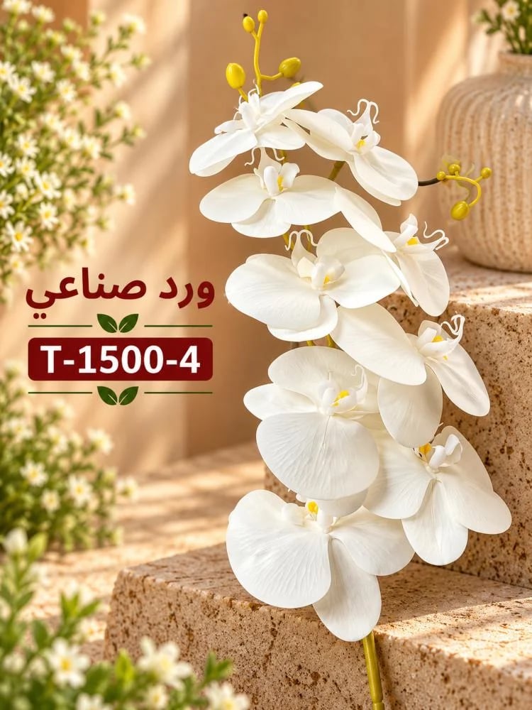 ساق أوركيد صناعي بتسع زهرات - كريمي | T-1500-4