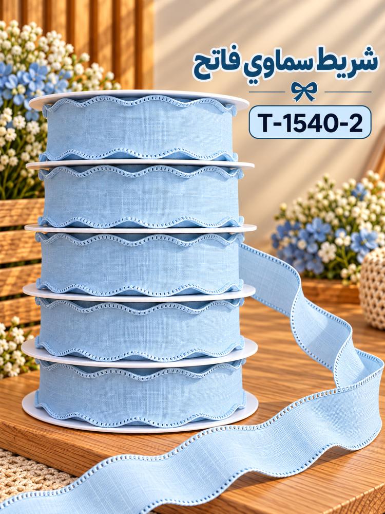 شريط ساتان مكرمش عريض لتنسيق الزهور - أزرق سماوي | T-1540-2