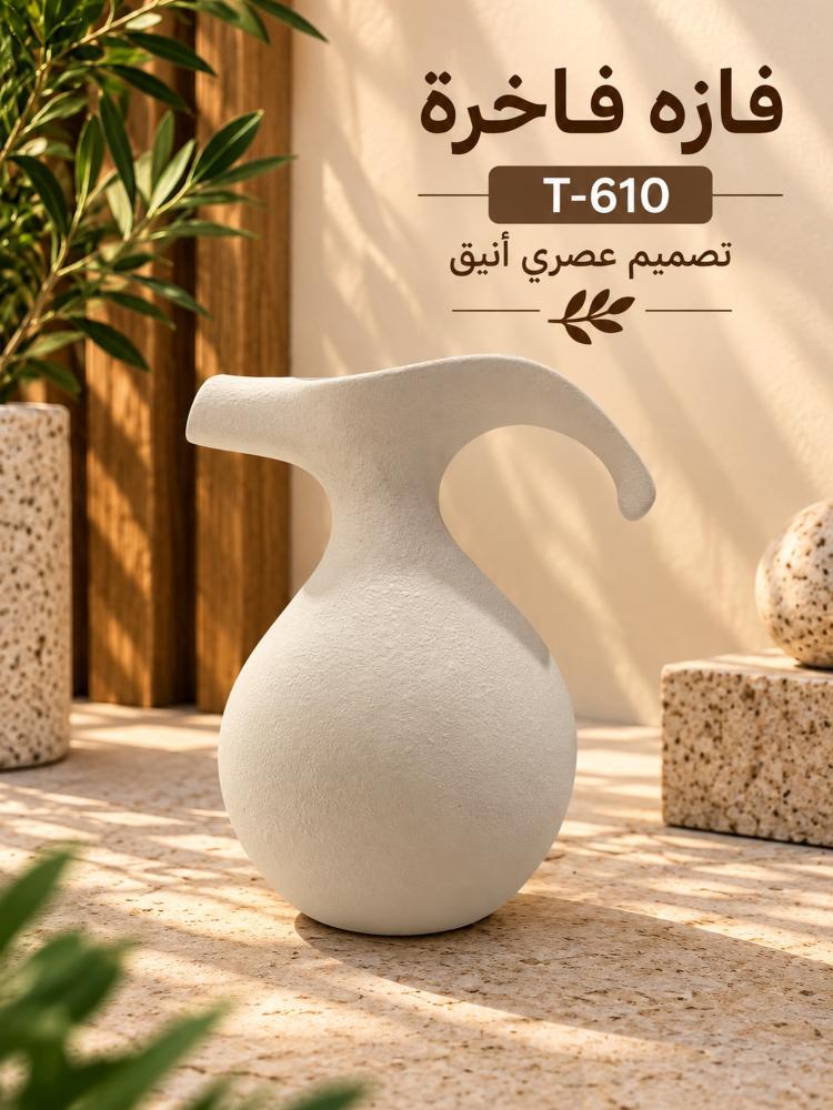 فازة سيراميك بارزة أوف وايت مودرن T-610