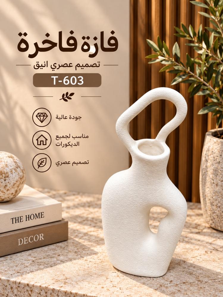 فازة سيراميك بارزة أوف وايت كروية T-603
