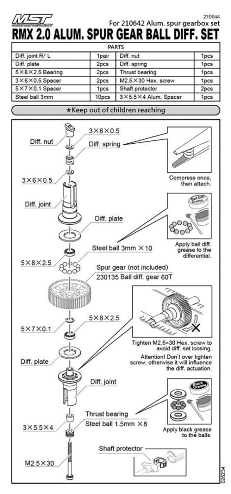 Fully Assembled MST RMX 2.0 Aluminum Spur Gear Ball Differential Set 210644