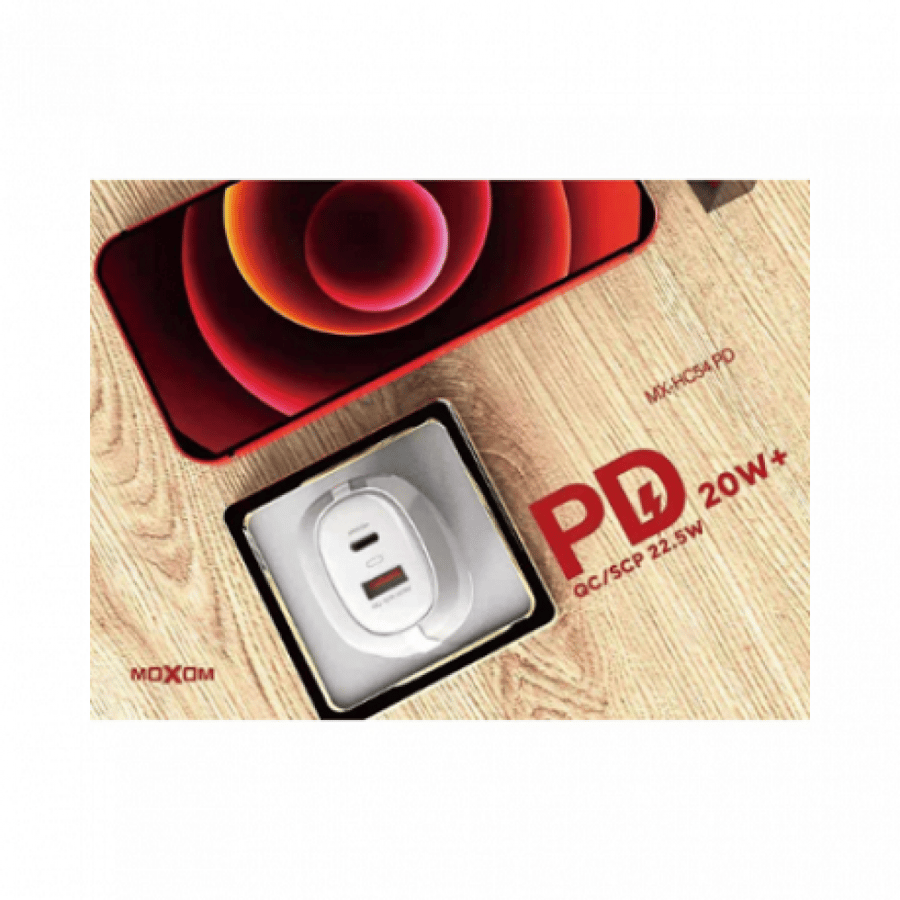 موكسوم شاحن جداري PD 20 واط مع منفذUSB 22.5 واط مع كيبل ايفون تايب سي 1م