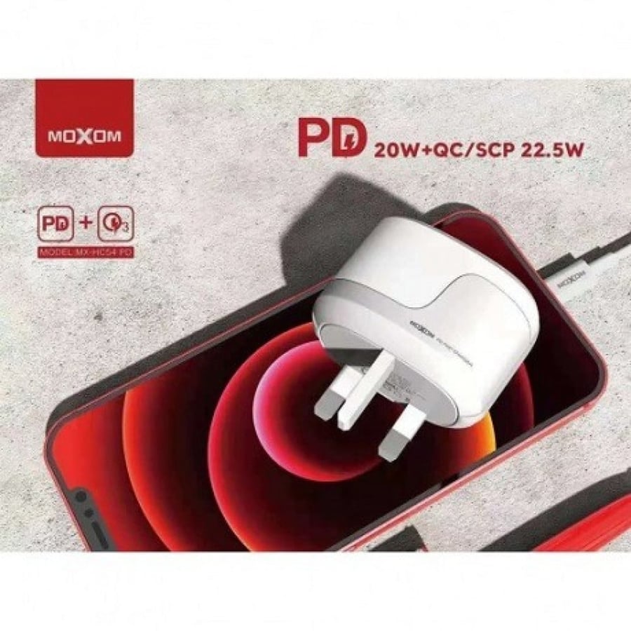 موكسوم شاحن جداري PD 20 واط مع منفذUSB 22.5 واط مع كيبل ايفون تايب سي 1م