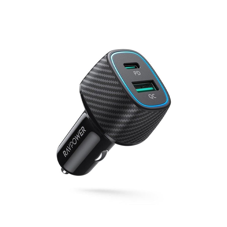 Car charger RAV Power with PD technology, 60-watt power, with USB-C port and USB-A port