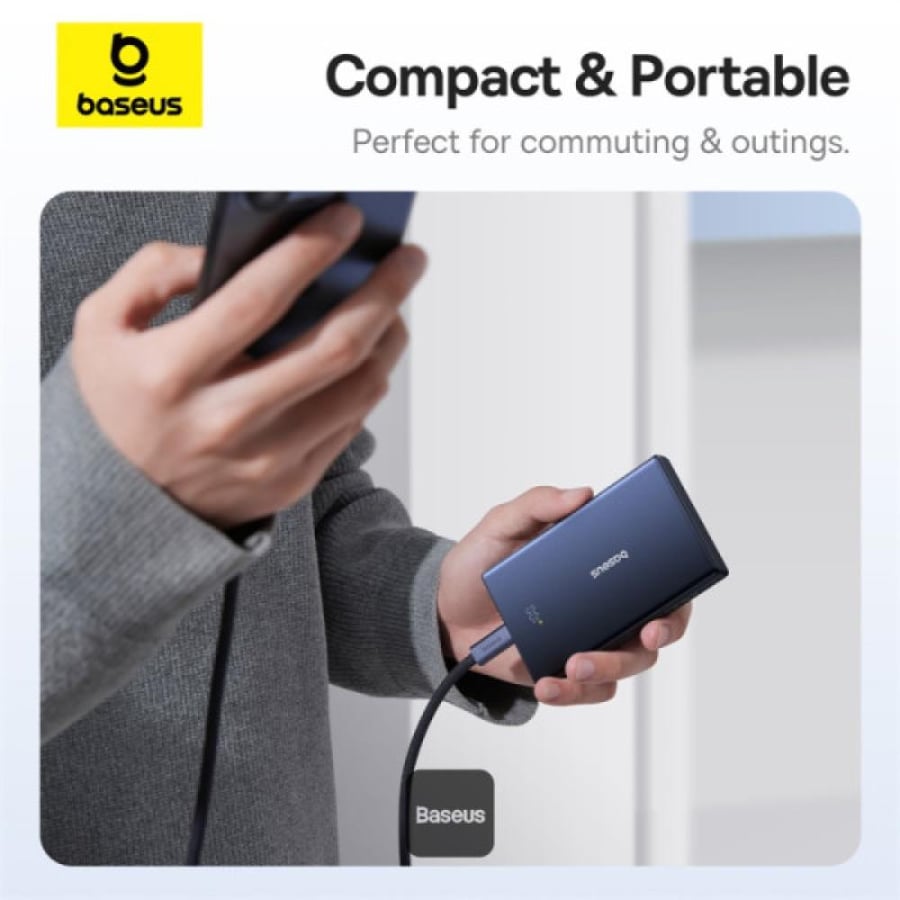 Power bank Baseus PicoGo digital screen and fast charging with 20-watt power with two Type-C ports and one USB port, capacity 10000 mAh