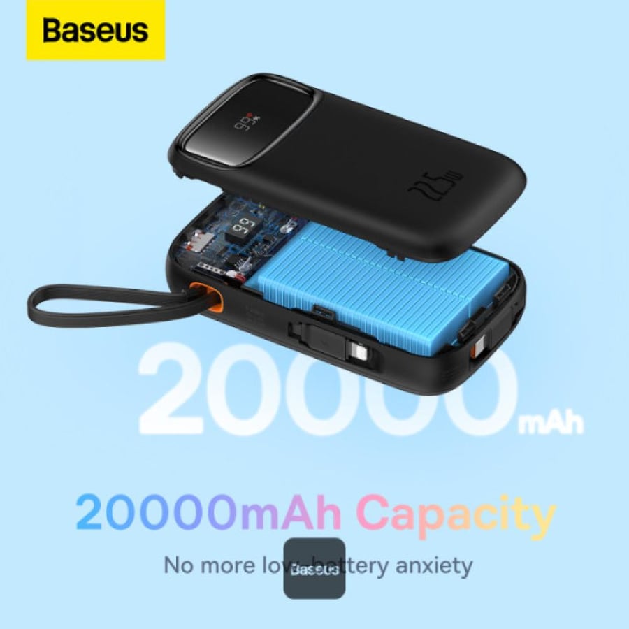 Power bank Baseus capacity 20000 mAh with cable dual Lightning and Type-C with power 22.5 watts