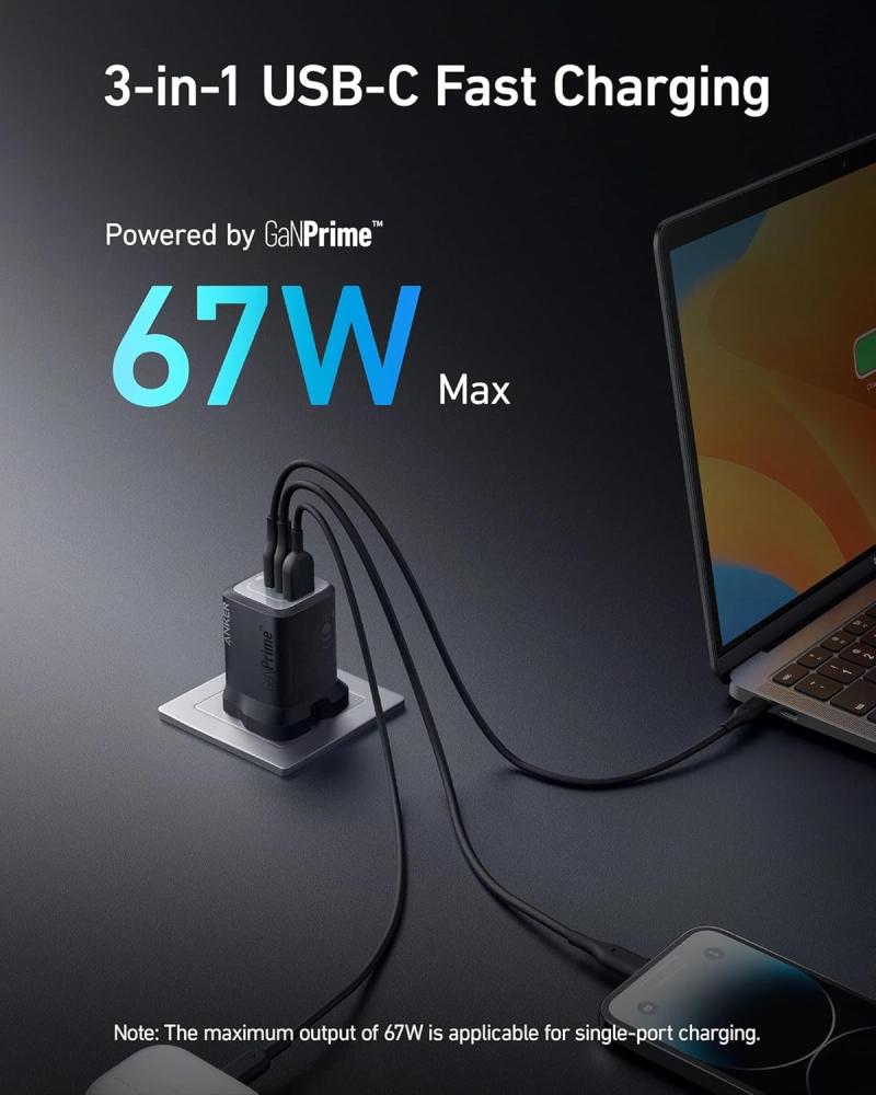 Anker original charger 67 watts – three fast charging ports (3 Ports)