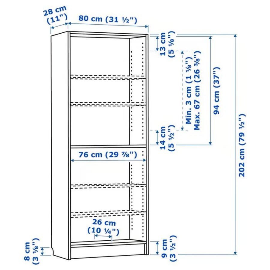 مكتبة, بني شكل خشب الجوز, ‎80x28x202 سم‏