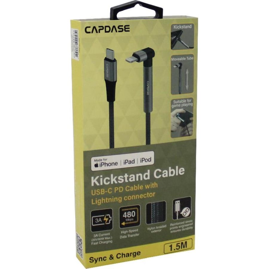 Capdase Kickstand USB C to Lightning Sync Charge Cable 1 50 m 4 92 ft Black