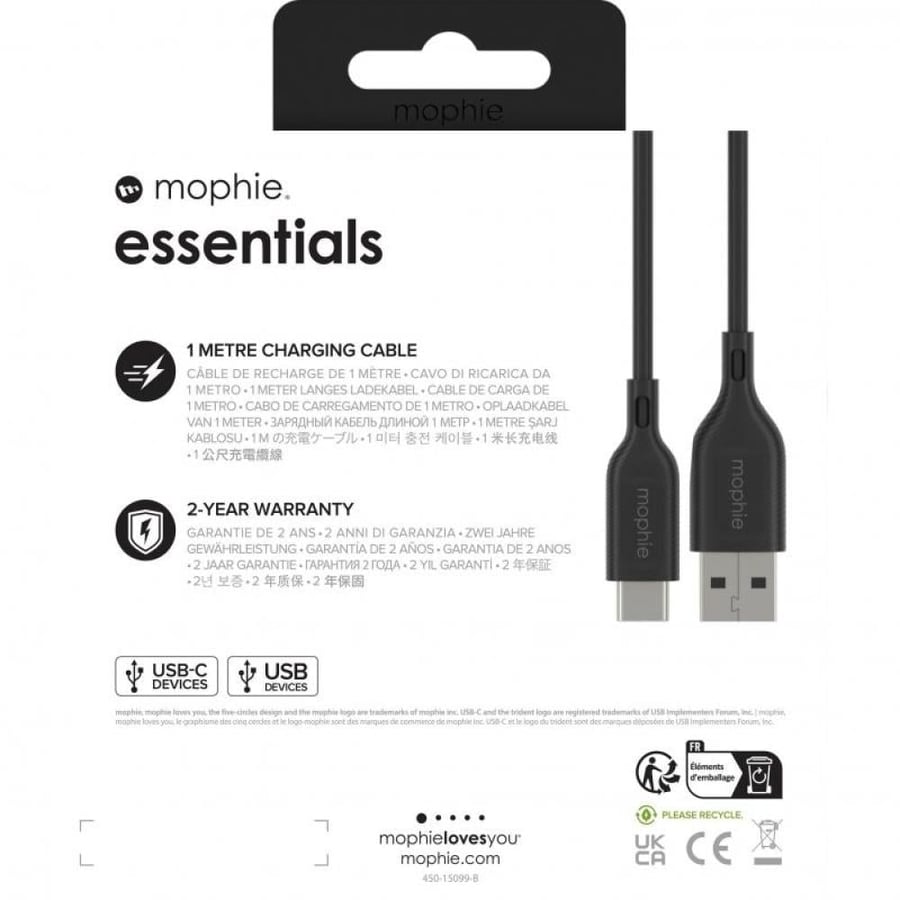 Mophie Essentials USB-A to USB-C Sync & Charge Cable, 1.00 m ( 3.28 ft ), Black