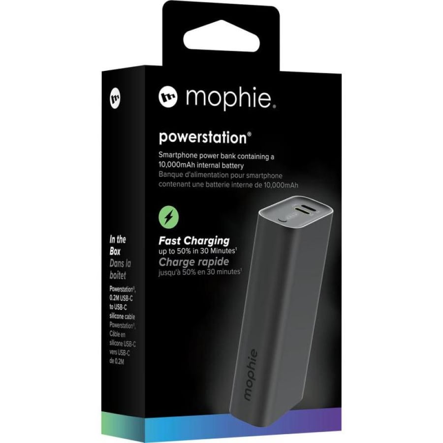 Mophie Powerstation 10K, PD Fast Charging, 10000 mAh, Dual USB-C, Black