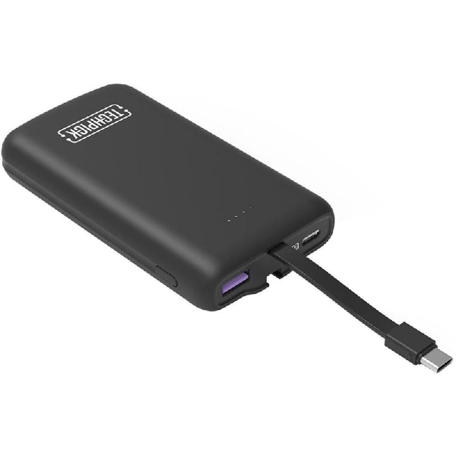 Techpick Power Bank with Cable PD Fast Charging 10000 mAh Dual USB 1X USB 1X USB C Black