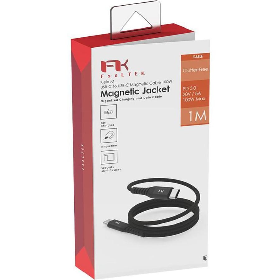 FeelTek Kleio M USB-C to USB-C (100W) Sync & Charge Cable, 1.00 m ( 3.28 ft ), Black