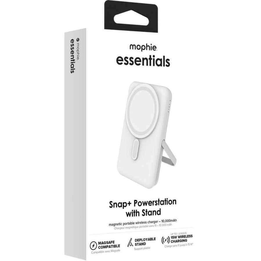 Mophie Essentials Snap+ Powerstation with Stand, Fast Battery Charging, 10000 mAh, Single USB-C (I/O Charging), White
