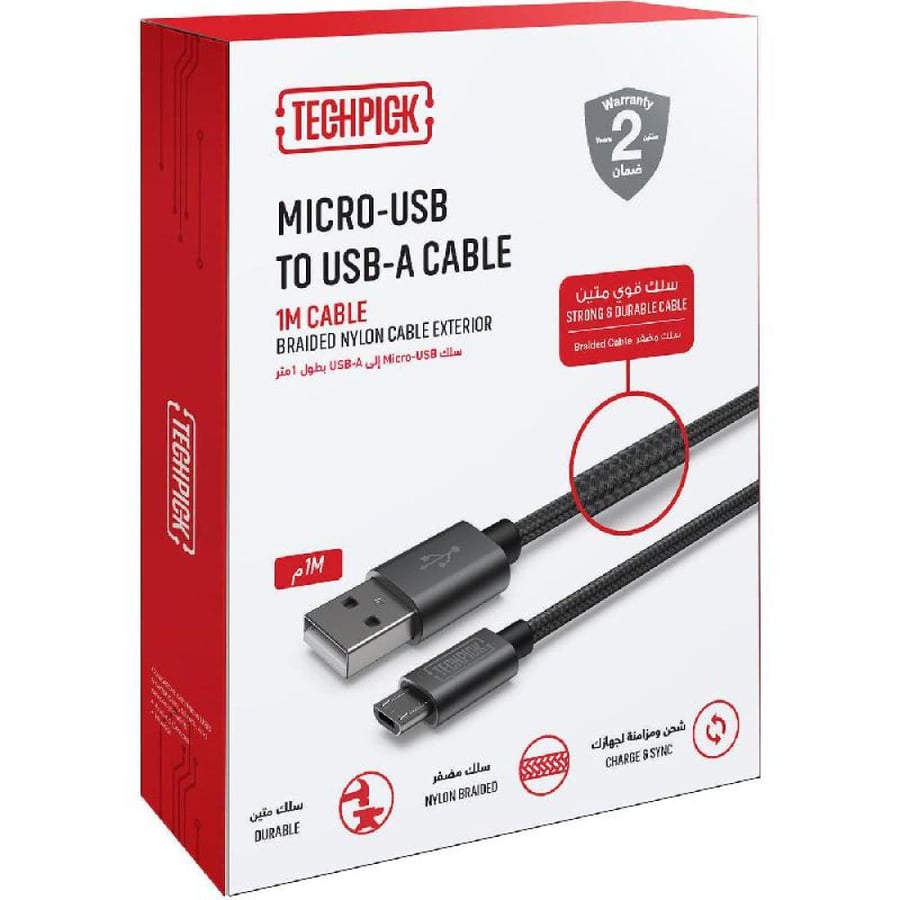 Techpick Micro USB to USB Sync & Charge Cable, 1.00 m ( 3.28 ft ), Black