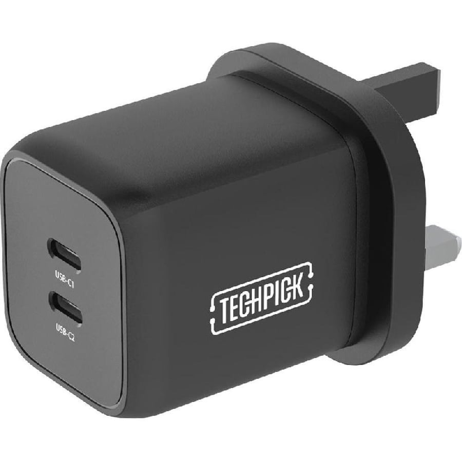 Techpick Dual USB C GaN Wall Charger with PPS 65W USB PD Power Delivery 65 Watts Dual USB C Black