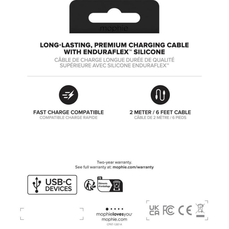 Mophie charge stream USB-C to USB C Sync & Charge Cable, 2.00 m ( 6.56 ft ), White