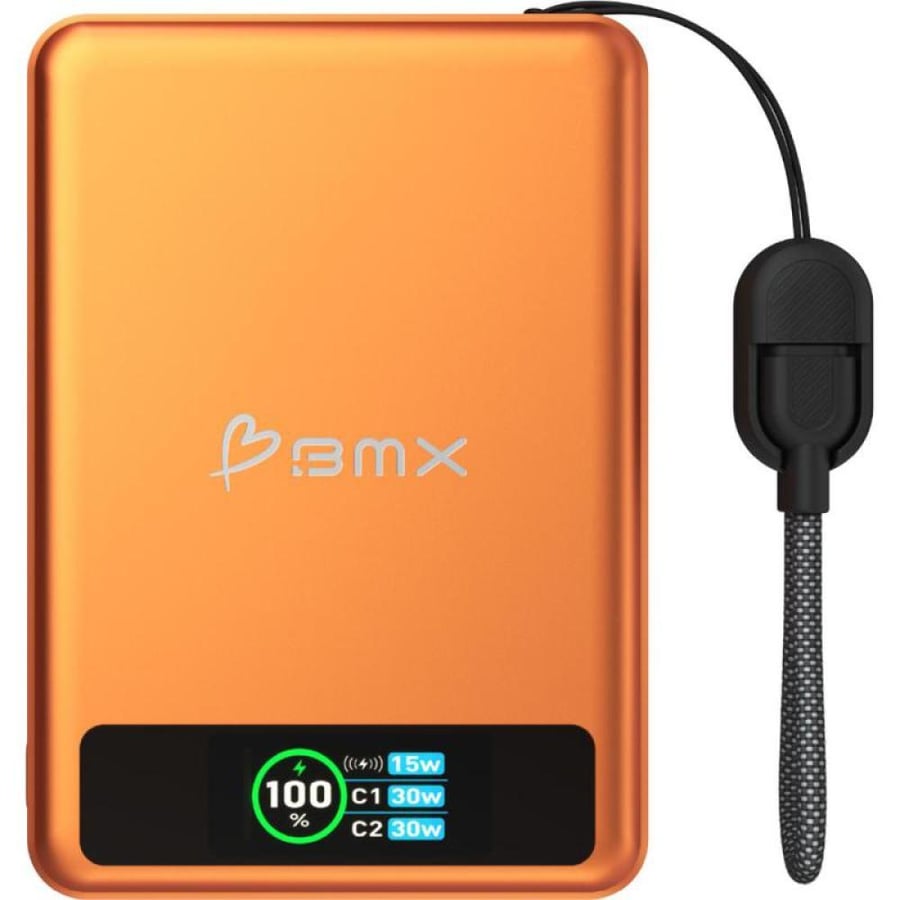 BMX SolidSafe Power Bank, Fast Battery Charging, 10000 mAh, Dual USB-C, Orange