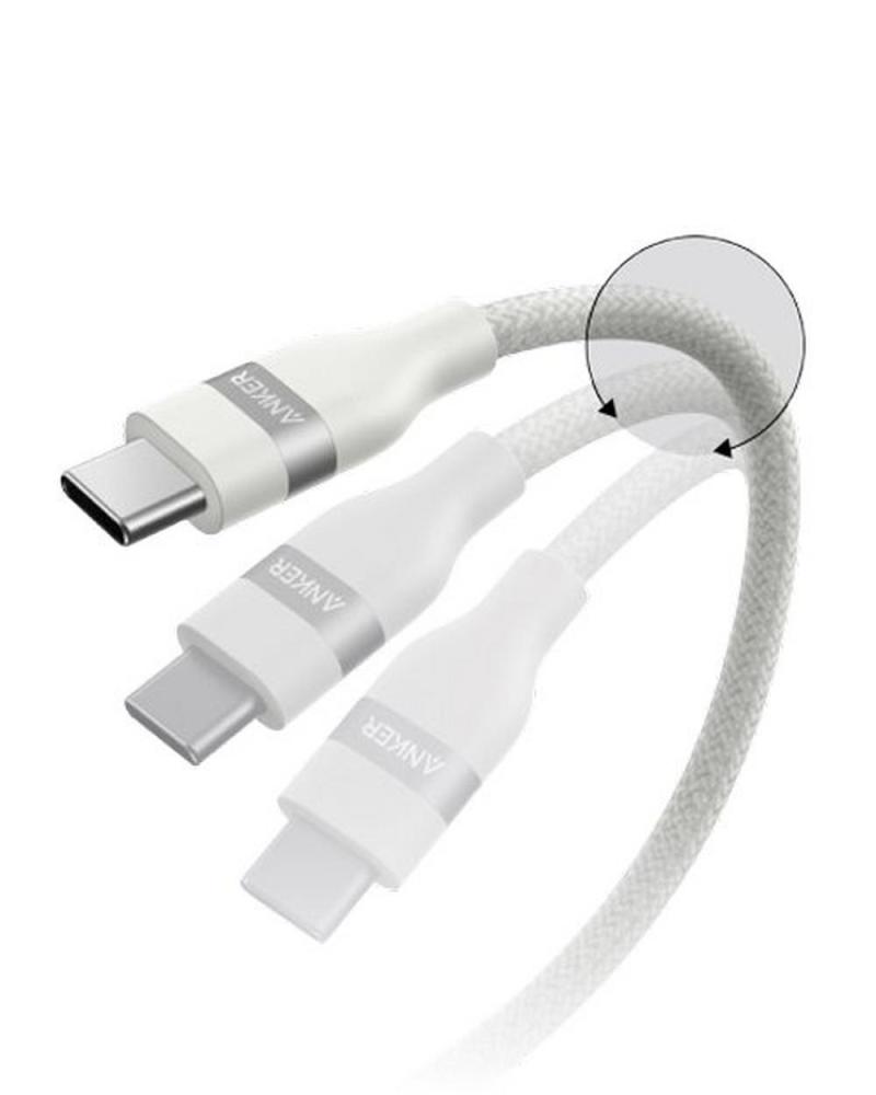 Anker USB-C to USB-C Cable, 0.9M, 240W, Ultra-Soft Braided, White