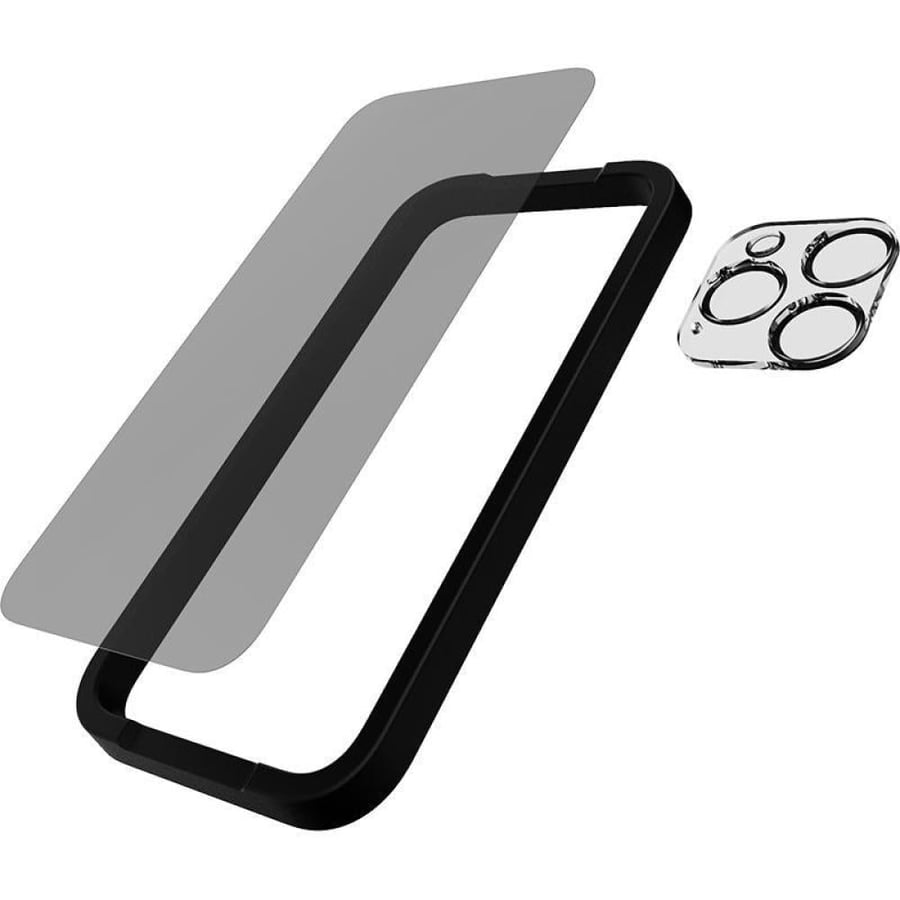 Tech21 2 in 1 Pack Privacy Tempered Glass Camera Lens Protector Smartphone Accessory Bundle for iPhone 15 Pro Clear