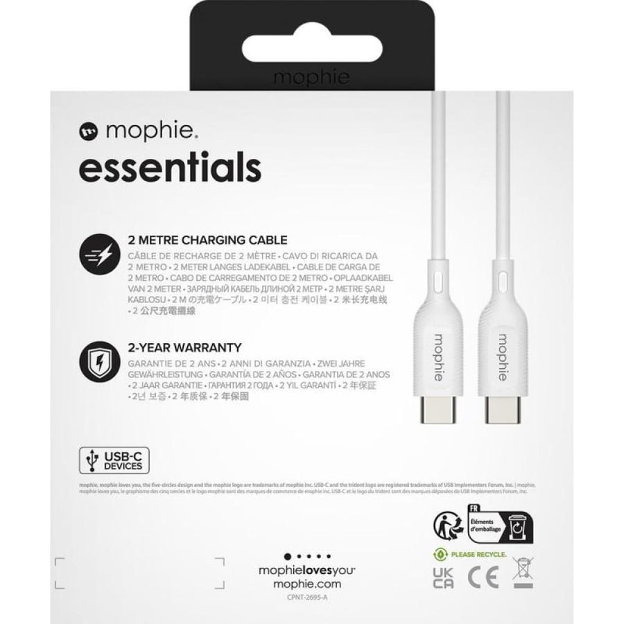 Mophie Essentials USB-C to USB C Sync & Charge Cable, 2.00 m ( 6.56 ft ), White