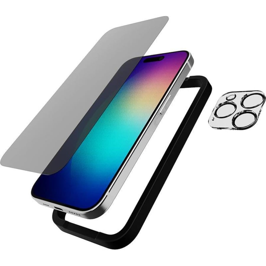 Tech21 2-in-1 Pack Privacy Tempered Glass + Camera Lens Protector Smartphone Accessory Bundle, for iPhone 15 Pro, Clear