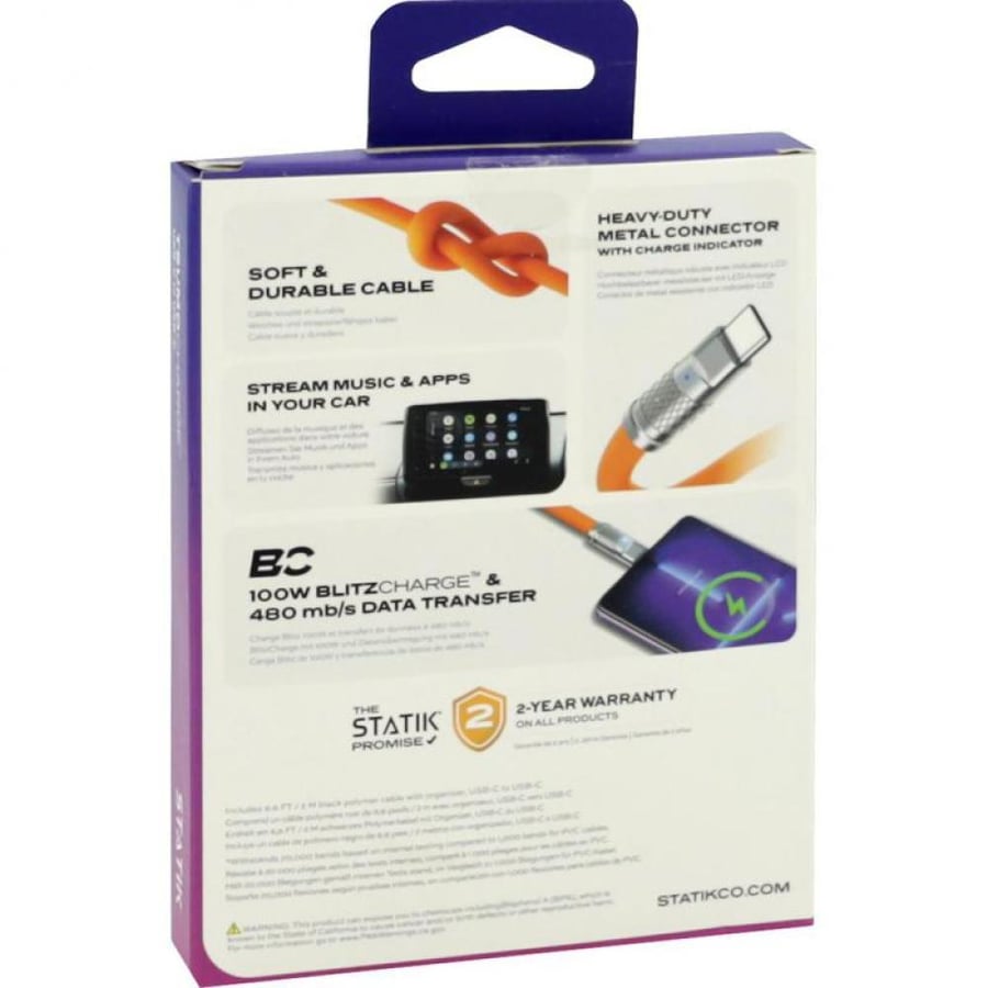 STATIK TSumoCharge USB-C to USB C Sync & Charge Cable, 2.00 m ( 6.56 ft ), Orange