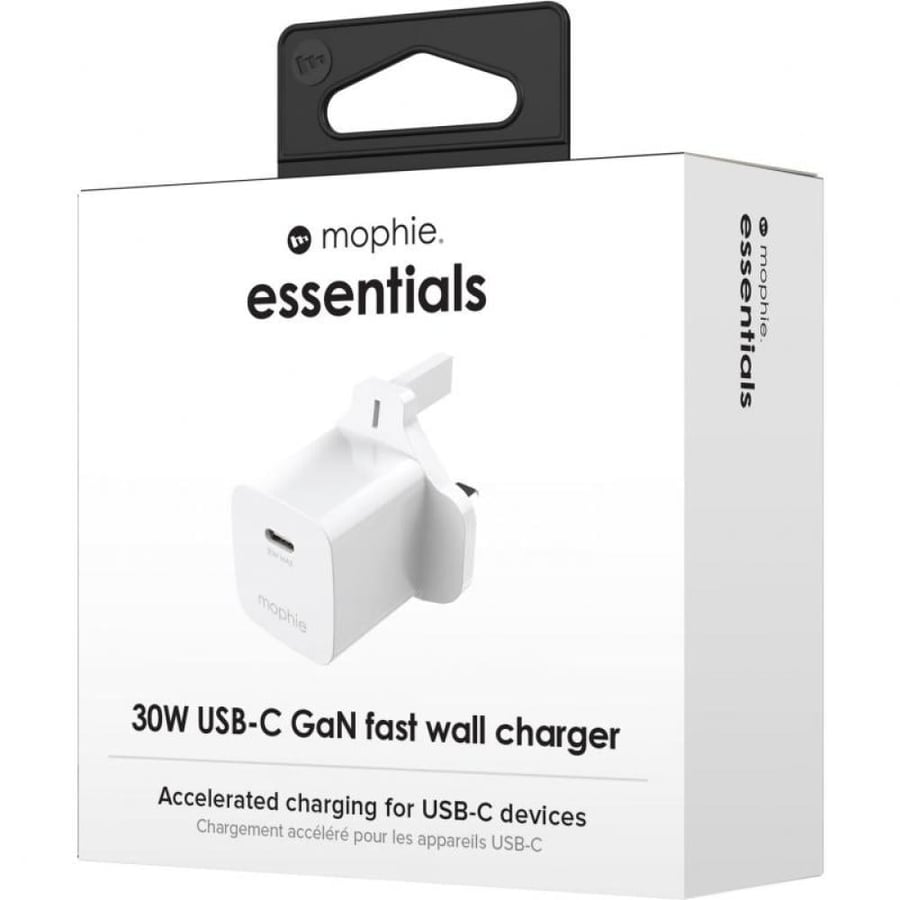 Mophie Essentials 30W USB-C GaN, Fast Battery Charging, 30 Watts, Single USB-C, White