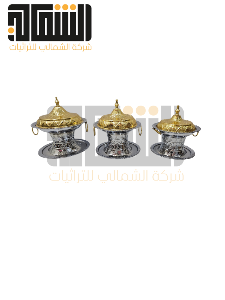 طقم تمريات ستيل 3 احجام فضي غطاء ذهبي