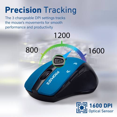 The latest comfort and performance technologies with the Cursor wireless mouse, characterized by accuracy of up to 800/1200/1600 dots per inch and quick forward/back buttons for browsing comfort. With a range of up to 10 meters and plug and play support.