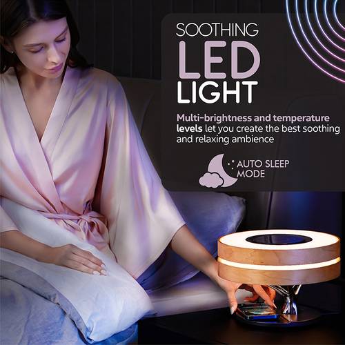 The best desk lamp and wireless speaker with 10-watt power with wireless charger, with elegant wooden design in addition to a digital clock, touch sensor, and outlets supporting all countries, suitable for home