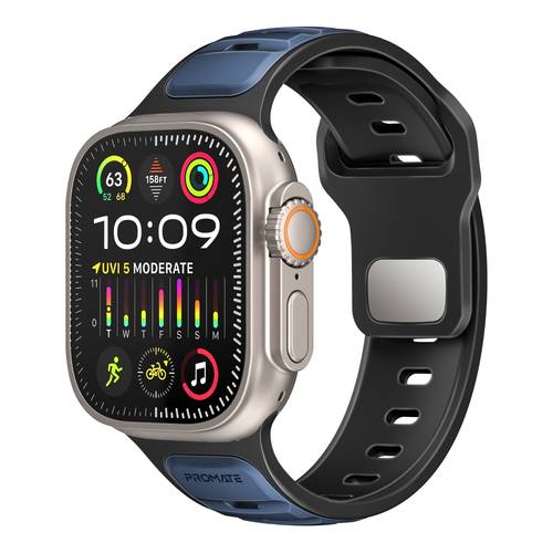 Sporty bracelet for Apple Watch with stylish two-tone design, with a surface resistant to dust and ultraviolet rays. Made of high-quality silicone and stainless steel buckle, compatible with all Apple Ultra watches in sizes: 42/44/45 mm/49 mm