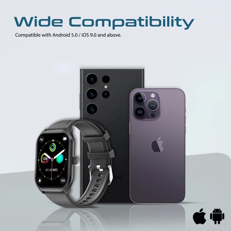 Your ideal fitness companion xWatch-B2 equipped with a 2.01-inch TFT screen and wireless connectivity technology, water-resistant with IP67 standard. It features sensors such as a heart rate sensor, blood oxygen level, step counter, and sleep monitoring, 