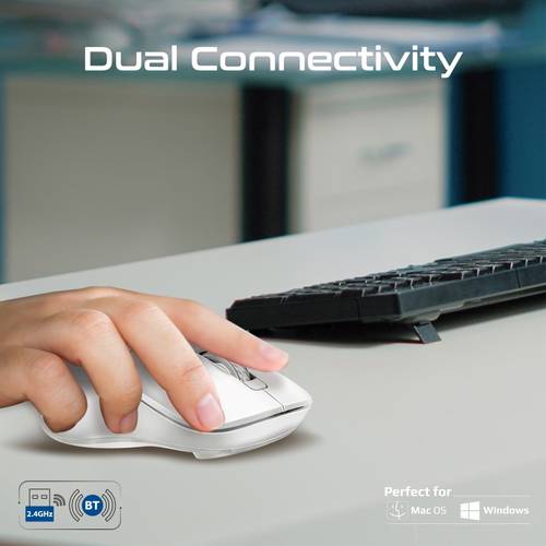Wireless double rechargeable mouse comes with Bluetooth connection and radio frequency (RF), with accuracy of 800/1200/1600 dpi, and a working time of up to 70 hours with plug and play support