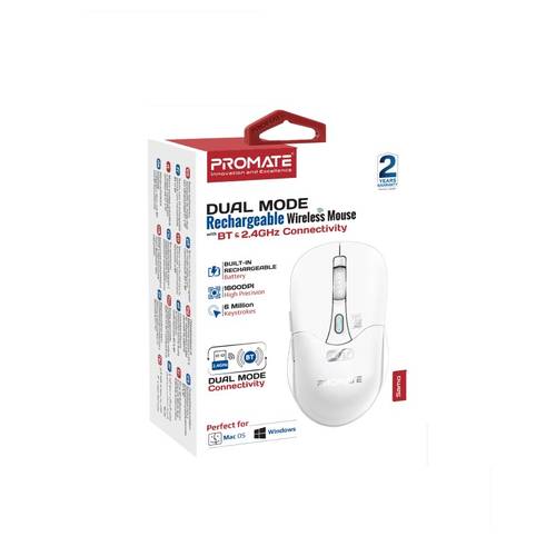 Wireless double rechargeable mouse comes with Bluetooth connection and radio frequency (RF), with accuracy of 800/1200/1600 dpi, and a working time of up to 70 hours with plug and play support