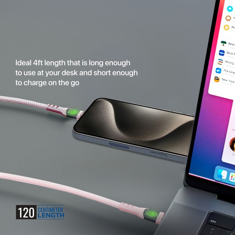 Type C super fast charging cable charges at 60 watts equipped with transparent gold-plated charging head supports data transfer and fast charging with LED light, length 1.2 meters bend resistant up to 25000 times - TransLine-CC