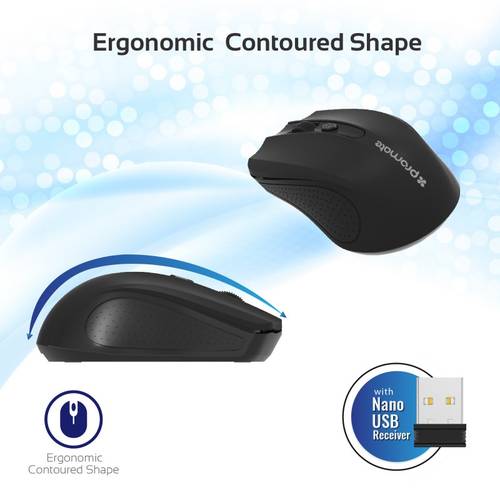 Wireless mouse operating at 2.4 GHz frequency, equipped with a USB nano receiver, working distance up to 10 meters, with automatic sleep function and three adjustable DPI levels