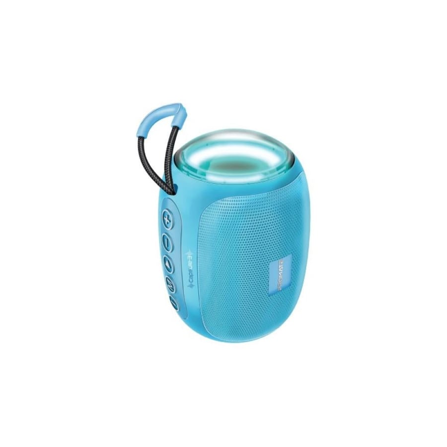 The latest high-definition Bluetooth speaker with TWS technology and 5-watt power with LED lighting, AUX 3.5 mm input, USB port, and TF card slot from Promate Capsule-3