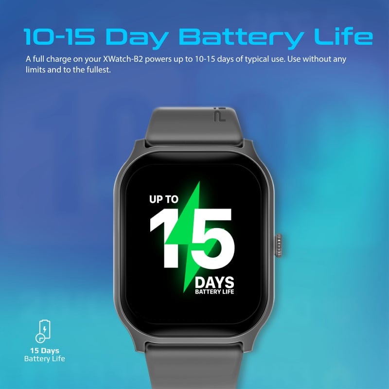 Your ideal fitness companion xWatch-B2 equipped with a 2.01-inch TFT screen and wireless connectivity technology, water-resistant with IP67 standard. It features sensors such as a heart rate sensor, blood oxygen level, step counter, and sleep monitoring, 